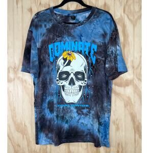 Romwe Sapstudio Skull Tie-Dye Graphic Tee Dominate Worldwide Size Large Goth Y2K